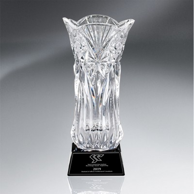 Crystal Vase on Rich Black Glass Base (Large)