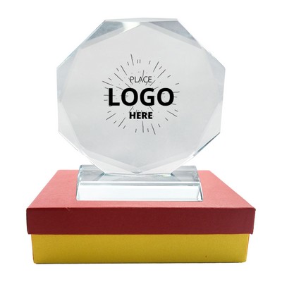 Round Faceted Crystal Award With Clear Pedestal Base