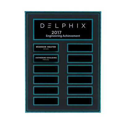 Turquoise and Stone Background Lucite 12-Plt Plaque with Easy Perpetual Plate Release Program