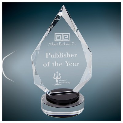 Diamond Facet Crystal on Multi-Level Black/Clear Round Base, Medium (4-7/8"x6"H)